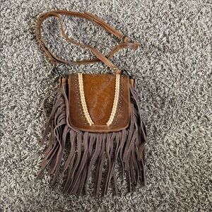 American Darling Tan and Brown Fringe Crossbody Bag